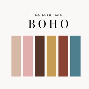 May include: FIMO Color Mix BOHO - A set of six polymer clay colors in shades of beige, pink, brown, gold, red, and blue.