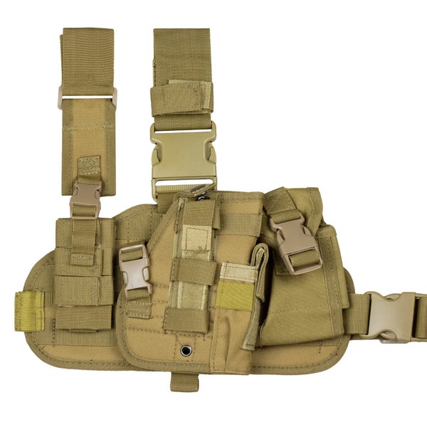 Dijholster met MOLLE Platform "Officer"-zakjes, coyote, zwart, camo.