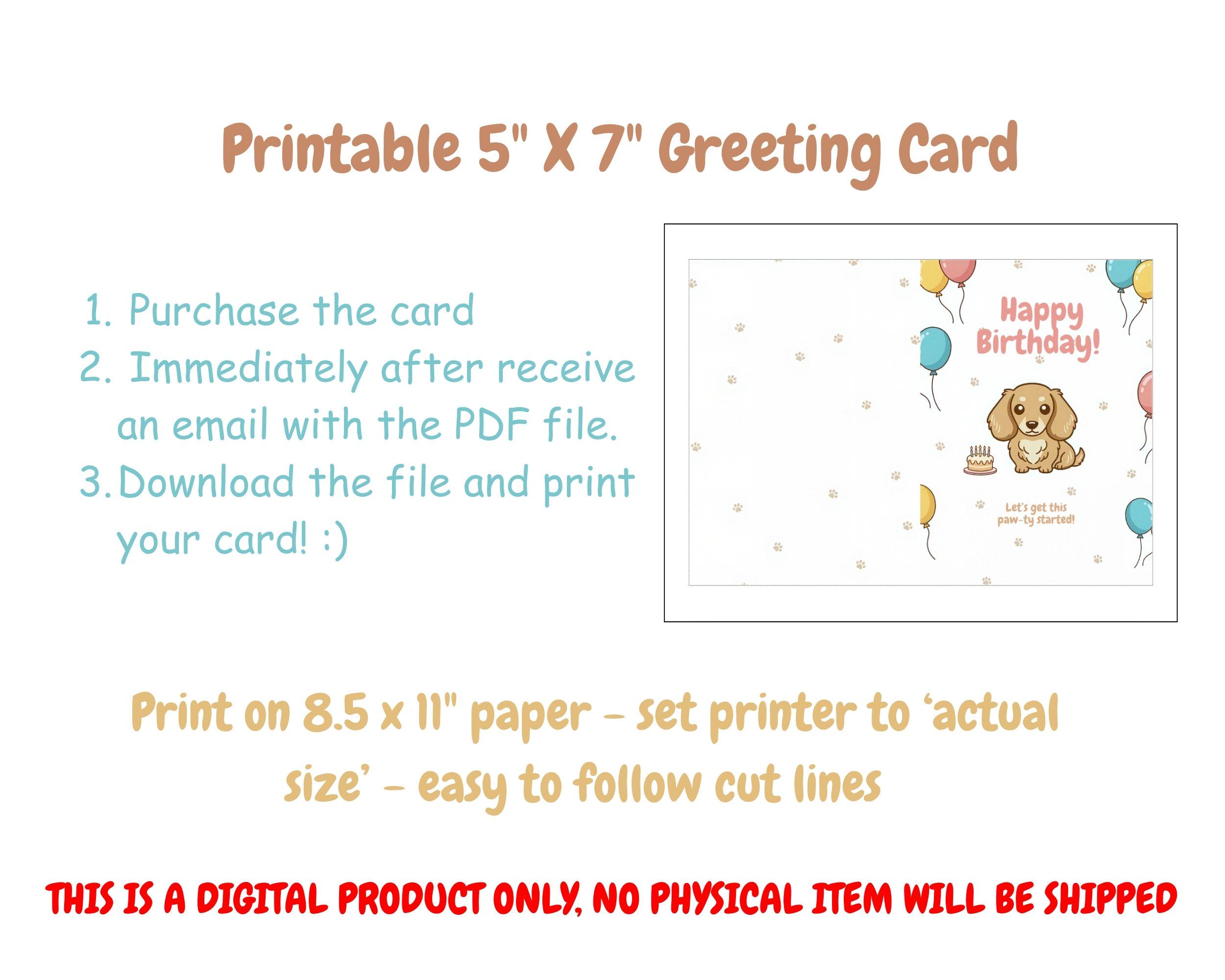 Cute Dog Birthday Card - Printable Digital Download Greeting Card - Etsy