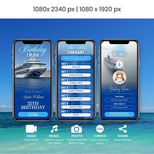 Birthday Cruise  Template, Video Travel Itinerary, Digital Cruise Invitation Template, Birthday Invite, Carnival Cruise, Family Reunion 2024