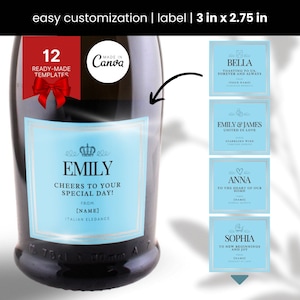 12 Personalized Champagne Labels, Custom Gift for Bridesmaids, Prosecco Bottle Decor, Birthday Party Favors