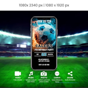 Editable Soccer Birthday Invitation Digital, Soccer Party Invite, Football Birthday Evite, Canva Template Men&#39;s Evite Instant Download