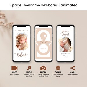Animated Baby Announcement Birthday Video Template, Announcement Text. Editable Canva, Digital Birth Video Announcement, Customizable