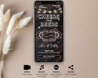 Cheers and Beers Birthday Invitation: Editable Beer Party (Digital Download)