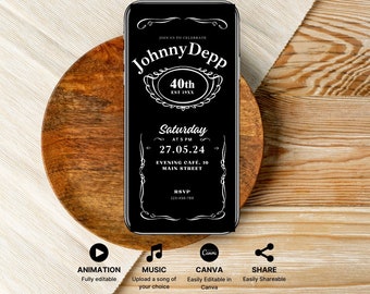 Invitación de cumpleaños de whisky: Invitación móvil editable para hombre (descarga digital)