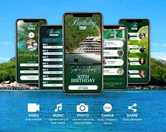 Green Cruise Birthday Invitation Template: Editable Itinerary (Digital Download)