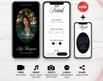 Animated Birthday Dinner Invitation: Minimalist Phone Invite (Digital)