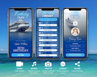 Birthday Cruise Invitation Template: Video Travel Itinerary (Digital Download)