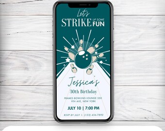 Animated Bowling Birthday Invitation: Editable Sports Party (Digital Download)