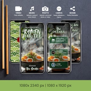 Animated Editable Ramen Party, Digital Invitation, Japanese Par-tee Dinner, Instant Download, Online Invite Template, Food theme