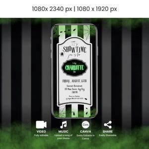 Beetle Juice Birthday Invitation: Animated Black & White Stripes (Editable Template)