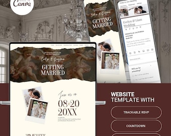 Modèle Canva de site Web de mariage : design minimaliste, RSVP, compte à rebours (numérique)