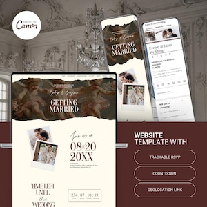 All-in-One Wedding Website Canva Template with Countdown Timer, RSVP Tracking, and Online Registry Form, Minimalist Design Digital Invite