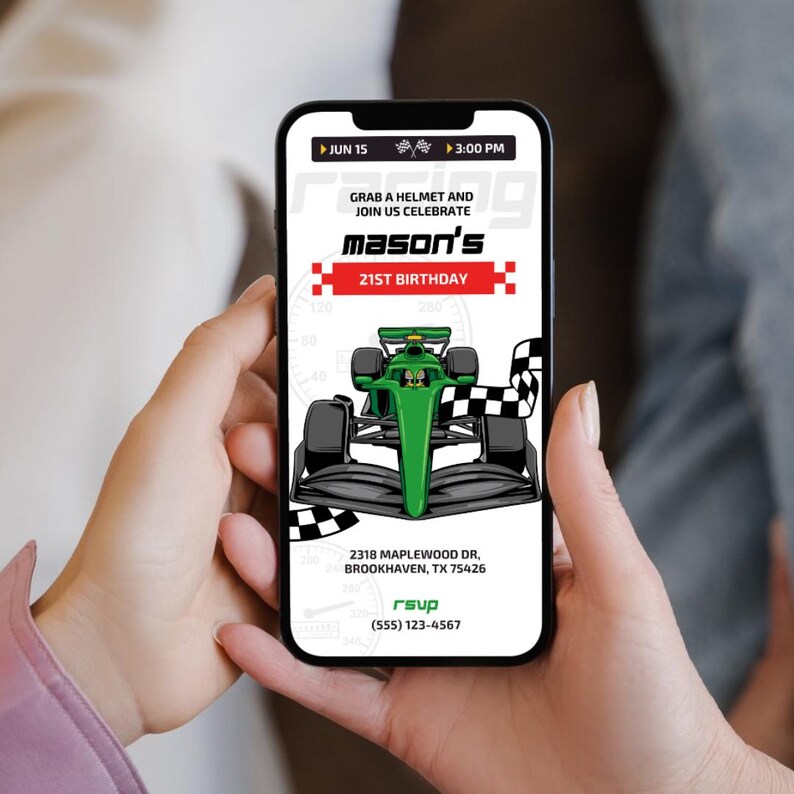 Animated Race Car Birthday Invitation: F1 Speedway Mobile Invite ...