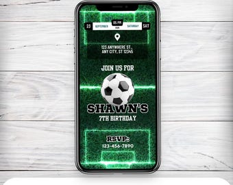 Invito di compleanno a tema calcio al neon: invito animato per la festa (download digitale)