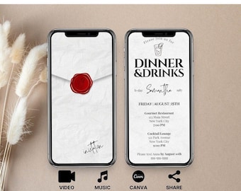 Editable Birthday Dinner Video Invitation: Minimalist Party Invite (Digital Download)