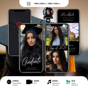 Black Graduation Party Invitation Template: Modern Photo Invite (Digital Download)