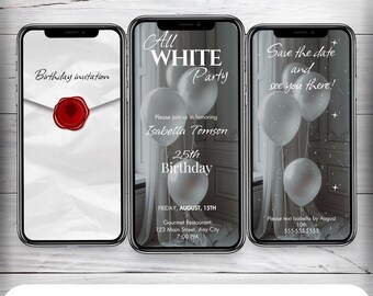 Birthday Invitation: All White Party Design (Instant Download Canva Template)