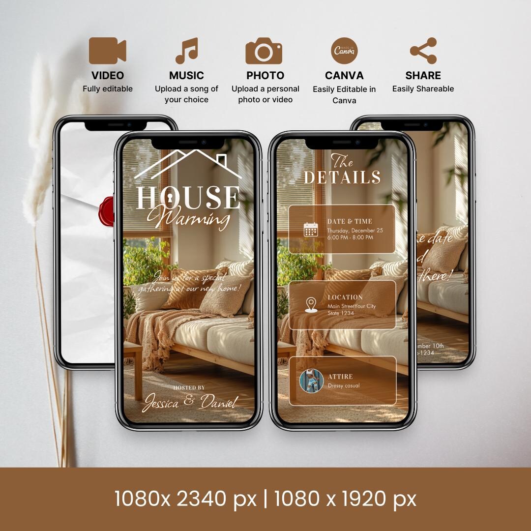 Animated Housewarming Invitation: Beige Home Celebration (digital ...