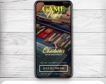 Animated Game Night Birthday Invitation: Monopoly Theme (Digital Download)
