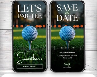 Invito di compleanno animato a tema golf: modello Canva modificabile (download digitale)