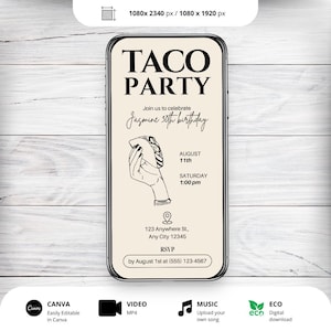 Animated Birthday Taco Party Invitation, Digital Dinner Night, Mexican Dinner Night Customizable Editable Online Template, Online Invite