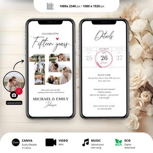 15th Anniversary Invitation: Elegant Animated Template (Digital Download, Editable in Canva)