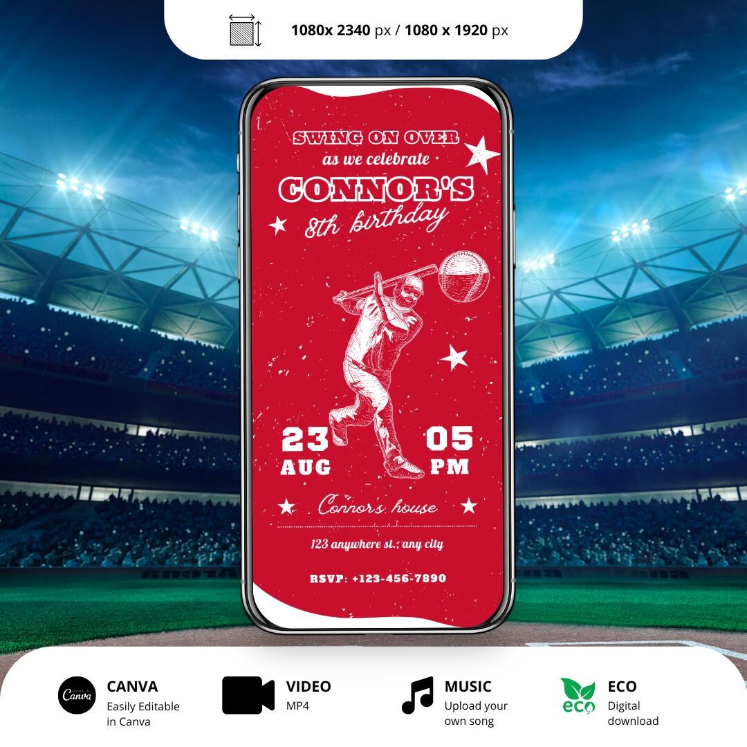 Animated Baseball Birthday Invitation: Editable Sports Party Template ...