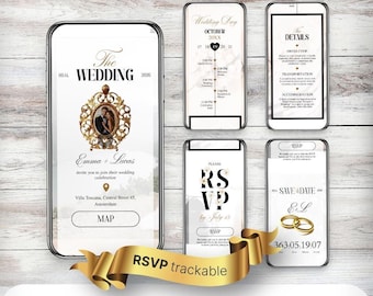 Website huwelijksuitnodiging: online RSVP-sjabloon (modern wit en goudontwerp)