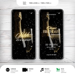 Animated Surprise Party Invitation: Champagne Theme (Canva Template)