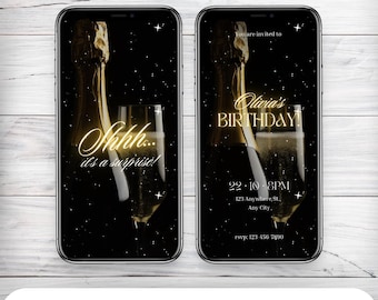 Animated Surprise Party Invitation: Champagne Theme (Canva Template)