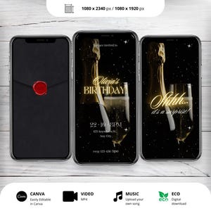 Animated Surprise Party Invitation: Champagne Theme (Canva Template)