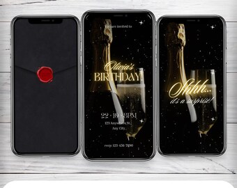 Animated Surprise Party Invitation: Champagne Theme (Canva Template)