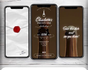 Faire-part d'anniversaire animé champagne : vidéo d'invitation modifiable (téléchargement numérique)