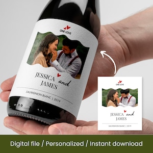 Amazing White Minimalist Photo Wine Label Template, valentine label, Custom Wine Label, Personalized Wine Label, Wine Gift Label, love