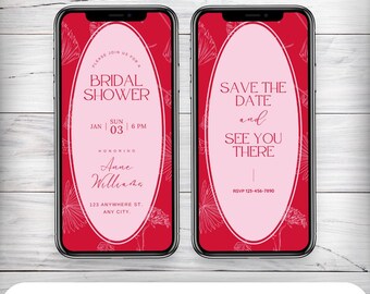 Invito animato per addio al nubilato con fiori rosa: matrimonio boho (download digitale)