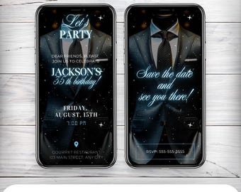 Animated Men Suit Birthday Invitation: Formal Attire Video (Digital Download)