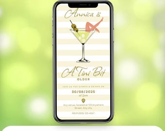 Animated Martini Birthday Invitation: Modern Cocktail Party Template (Digital Download