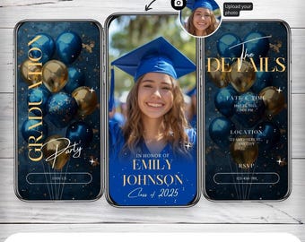 Graduation Party Invite: Navy Blue and Gold - Editable Video Template