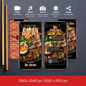 Animated Editable Ramen Party, Digital Invitation, Japanese Par-tee Dinner, Instant Download, Online Invite Template, Food theme