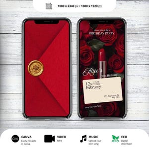 Red Rose Birthday Invitation Video - Animated Floral Lipstick Theme