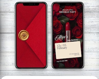 Video di invito di compleanno con rosa rossa - Tema animato con rossetto floreale