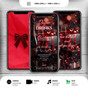 Invito animato per cena di compleanno in rosso: elegante invito video (download digitale)