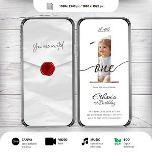 Invito animato per il primo compleanno, invito per festa modificabile, minimalista, boho, modello per il primo ragazzo, ragazza, piccolo, download digitale istantaneo, sigillo in ceralacca
