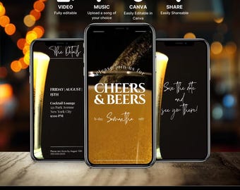 Animated Cheers & Beers Birthday Invitation: Editable Video (Digital Download)