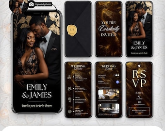 Animated Wedding Invitation: Black and Gold Einvite Canva Template (Digital Download)