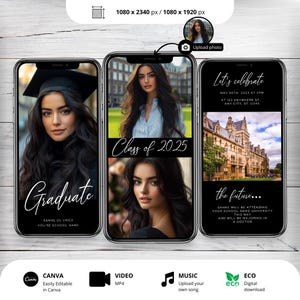 Black Graduation Invitation Template: Modern Photo Invite (Digital Download)