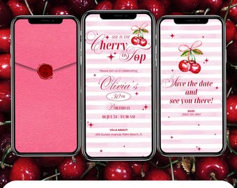 Geanimeerde Cherry Birthday Evite: Watercolour Fruit Party (digitale download)