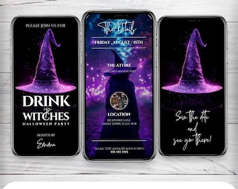 Halloween Party Invitation: Drink Up Witches - Animated, Editable Canva