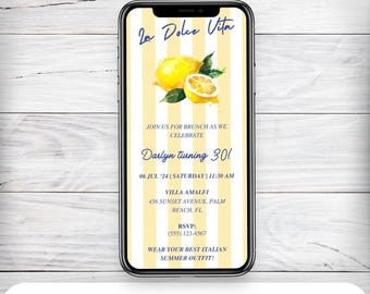 Modello di invito di compleanno a tema limone e agrumi, La Dolce Vita Evite (download digitale)